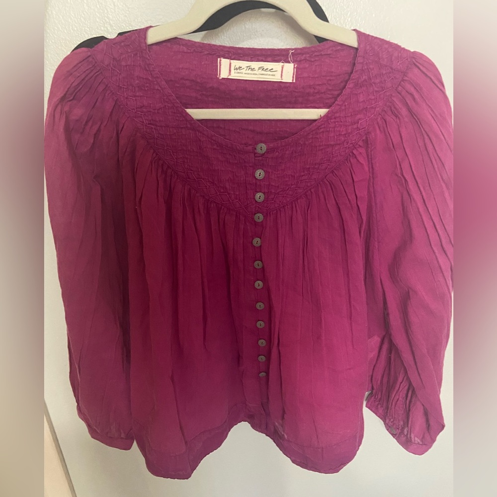 With the free purple flowy extra small front button blouse